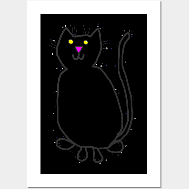 Black Cat with a Halo of Stars Wall Art by ellenhenryart